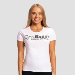 Koszulka damska fitness slim biała. Białe koszulki sportowe damskie GYMBEAM, l, bez wzorów, z bawełny, bez kołnierzyka, bez ramiączek, na fitness i siłownię. Za 55.90 zł.
