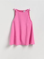 Sukienka mini - fioletowy. Fioletowe sukienki damskie Reserved, l, bez wzorów, z tkaniny, bez kołnierzyka, bez ramiączek, mini, rozkloszowane. Za 169.99 zł.