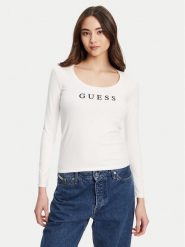 Guess Bluzka O5RI00 KBBU1 Biały Regular Fit. Białe bluzki damskie Guess, xs, z aplikacjami, z bawełny, bez kołnierzyka, bez ramiączek. Za 139.99 zł.