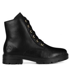 Botki Rieker. Czarne botki damskie Rieker, bez obcasa, na płaskiej podeszwie, bez zapięcia. Za 335.00 zł.