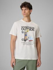 T-shirt regular z nadrukiem męski 4F 4FRSS26TTSHM3811. Białe t-shirty męskie 4f, m, bez wzorów, z bawełny, klasyczne, bez kołnierzyka. Za 79.99 zł.