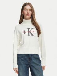 Calvin Klein Jeans Golf LV047H329G Kremowy Regular Fit. Białe swetry damskie Calvin Klein Jeans, l, bez wzorów, z bawełny, bez kołnierzyka, bez ramiączek, bez kaptura. Za 449.99 zł.