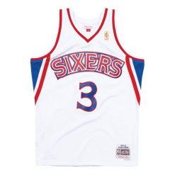 Koszulka Nba Philadelphia 76ers Allen Iverson. Białe koszulki sportowe męskie Mitchell & Ness, bez wzorów, bez kołnierzyka, bez ramiączek, do koszykówki. Za 517.00 zł.