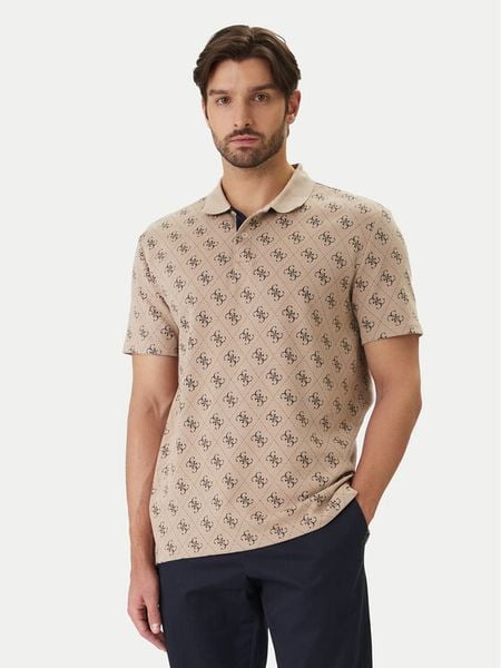 Guess Polo M6GP04 K3073 Beżowy Regular Fit. Brązowe koszulki polo męskie Guess, m, z aplikacjami, z bawełny, bez ramiączek. Za 220.99 zł.