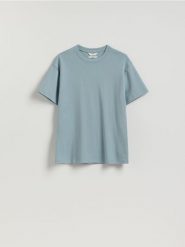 Bawełniany t-shirt boxy - jasnoszary. Szare t-shirty męskie Reserved, l, bez wzorów, z bawełny, bez kołnierzyka. Za 79.99 zł.