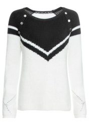 Sweter z guzikami. Czarne swetry damskie bonprix, bez wzorów, bez kołnierzyka, bez ramiączek, bez kaptura. Za 124.99 zł.