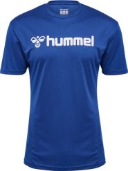 Koszulka Hummel Logo. Niebieskie koszulki sportowe damskie Hummel, l, bez wzorów, z materiału, bez kołnierzyka, bez ramiączek, na fitness i siłownię. Za 113.50 zł.