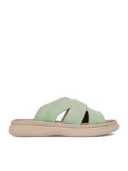 Rieker Klapki CEO-V3089-52 Zielony jasny. Zielone klapki damskie Rieker, bez wzorów, ze skóry, bez obcasa. Za 259.99 zł.