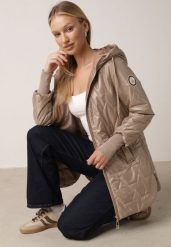 Ciemnobeżowa Pikowana Kurtka Przejściowa z Kapturem i Bocznymi Suwakami Mado. Brązowe kurtki damskie Born2be, l, bez wzorów, z jeansu, z kapturem. Za 159.99 zł.