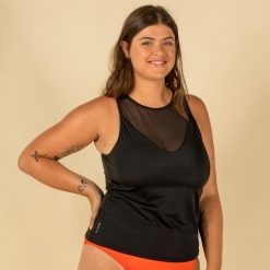 Góra kostiumu kąpielowego surfingowego damska Olaian Mai tankini. Czarne bikini damskie OLAIAN, xs, bez wzorów. W wyprzedaży za 39.99 zł.