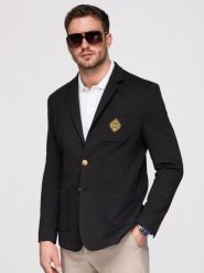 Męska klasyczna marynarka slim fit ze złotymi guzikami i emblematem Heritage - czarna V2 - Rozmiar: XXL. Czarne marynarki męskie Ombre Clothing, z aplikacjami, z bawełny, casualowe. W wyprzedaży za 419.99 zł.