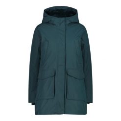 Parka damska z kapturem CMP. Zielone parki damskie CMP, na zimę, l, bez wzorów, z materiału, z kapturem. Za 619.35 zł.