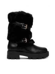 Guess Botki FLFYAF FUR10 Czarny. Czarne botki damskie Guess, ze skóry, bez obcasa, na płaskiej podeszwie, bez zapięcia. Za 764.99 zł.