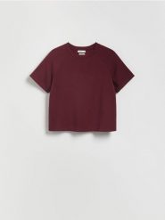 T-shirt regular z modalem - bordowy. Czerwone t-shirty damskie Reserved, l, bez wzorów, z dzianiny, bez kołnierzyka. Za 59.99 zł.