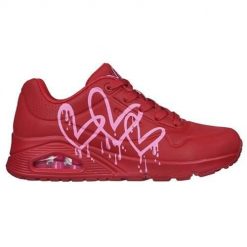Buty do chodzenia damskie Skechers Uno Dripping In Love. Czerwone obuwie sportowe damskie Skechers, bez wzorów, z gumy, trekkingowe. Za 499.99 zł.
