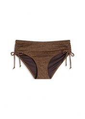 Połyskujące figi bikini z błyszczącego materiału. Brązowe bikini damskie bonprix, bez wzorów. Za 77.99 zł.