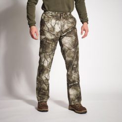 Spodnie myśliwskie Solognac 500 Warm wodoodporne camo treemetic. Brązowe spodnie sportowe męskie SOLOGNAC, m, bez wzorów, z materiału, outdoorowe. Za 199.99 zł.