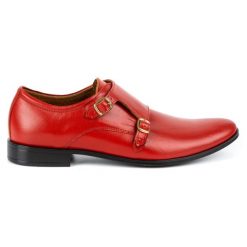 Olivier Skórzane buty wizytowe Monki 287LU czerwone. Czerwone eleganckie półbuty z jeansu, eleganckie, bez zapięcia. Za 367.89 zł.