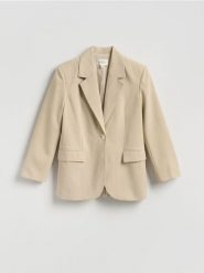 Marynarka z dodatkiem wełny - beżowy. Brązowe żakiety damskie Reserved, l, bez wzorów, z tkaniny. Za 329.99 zł.