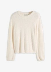 Sweter z pluszu z miękkiej wiskozy. Białe swetry damskie bonprix, bez wzorów, z wiskozy, bez kołnierzyka, bez ramiączek, bez kaptura. Za 99.99 zł.
