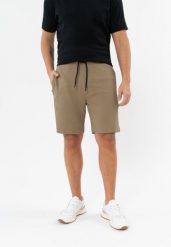 Szorty dresowe ze strukturą M-JANI. Brązowe krótkie spodenki sportowe męskie Volcano, m, bez wzorów, z bawełny. Za 89.99 zł.