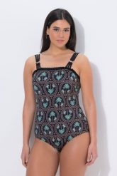 Damskie Strój kąpielowy palmy okrągły dekolt miękkie miseczki z recyklingu. Czarne kostiumy jednoczęściowe damskie Ulla Popken, plus size, bez wzorów, z elastanu, plus size, do pływania. Za 191.99 zł.