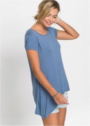 Koszulka z elastycznej mieszanki wiskozy. Szare t-shirty damskie bonprix, bez wzorów, z wiskozy, z asymetrycznym kołnierzem. Za 69.99 zł.