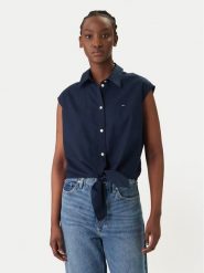 Tommy Jeans Koszula DW0DW22212 Granatowy Regular Fit. Niebieskie bluzki damskie Tommy Jeans, l, bez wzorów, z bawełny, bez kołnierzyka, bez ramiączek. Za 289.99 zł.