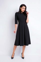 Czarna Sukienka Wizytowa Midi z Szerokim Dołem. Czarne sukienki damskie Awama, l, bez wzorów, z elastanu, wizytowe, bez kołnierzyka, bez ramiączek, midi. Za 218.90 zł.