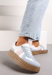 Niebiesko-Białe Sneakersy na Grubej Podeszwie z Ozdobnymi Przeszyciami Ysdole. Niebieskie obuwie sportowe damskie Renee, bez wzorów, z materiału. Za 79.99 zł.