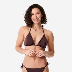 Góra kostiumu kąpielowego damska Decathlon Mae Cancan. Brązowe bikini damskie Decathlon, bez wzorów. Za 44.99 zł.