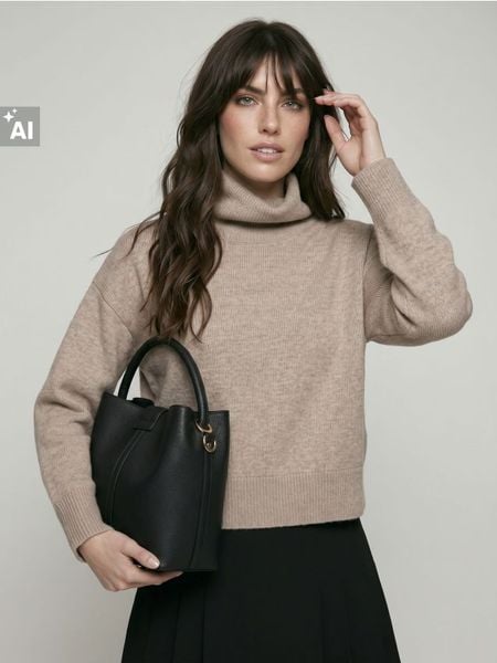 Sweter z golfem - Inny. Swetry damskie Sinsay, l, bez wzorów, bez kołnierzyka, bez ramiączek, bez kaptura. Za 49.99 zł.