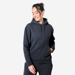 Bluza z kapturem damska Domyos Gym & Pilates. Szare bluzy sportowe damskie DOMYOS, xl, bez wzorów, z bawełny, z kapturem, na fitness i siłownię. Za 129.99 zł.