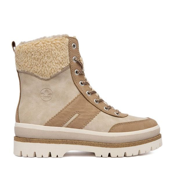 Trzewiki Rieker. Brązowe botki damskie Rieker, bez obcasa, na płaskiej podeszwie, bez zapięcia. Za 429.99 zł.