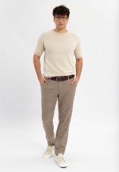Materiałowe spodnie R-MARSHALL. Brązowe eleganckie spodnie męskie Volcano, m, bez wzorów, z bawełny, klasyczne. Za 179.99 zł.