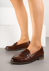 Brązowe Mokasyny Skórzane z Ozdobą Meralia. Brązowe mokasyny damskie Renee, z lakierowanej skóry, eleganckie. Za 159.99 zł.