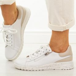 Białe skórzane półbuty damskie Potocki 19402. Białe półbuty damskie POTOCKI, na jesień, bez wzorów, z jeansu, casualowe, bez obcasa, na płaskiej podeszwie, bez zapięcia. Za 239.00 zł.