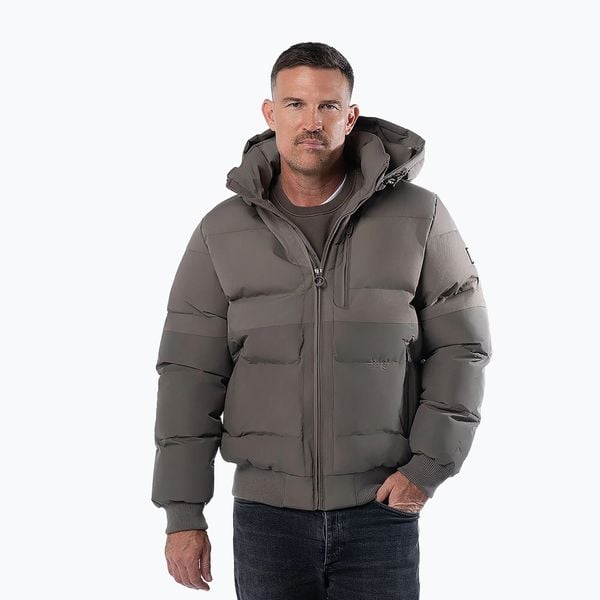 Kurtka zimowa męska Pitbull Patton Quilted Hooded. Szare kurtki męskie PITBULL, na zimę, l, bez wzorów, z materiału, bez kaptura. Za 369.99 zł.