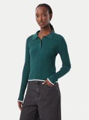 Tommy Jeans Sweter DW0DW23354 Zielony ciemny Slim Fit. Zielone swetry damskie Tommy Jeans, xs, bez wzorów, z jeansu, bez kołnierzyka, bez ramiączek, bez kaptura. Za 409.99 zł.