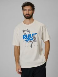 4F T-shirt loose z nadrukiem męski - beżowy S. Brązowe t-shirty męskie 4f, m, bez wzorów, z bawełny, bez kołnierzyka. Za 69.99 zł.