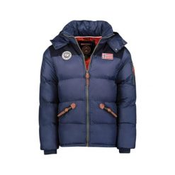 Kurtka puchowa z kapturem Geographical Norway Celian. Niebieskie kurtki męskie Geographical Norway, bez wzorów, z puchu, sportowe, z kapturem. W wyprzedaży za 381.00 zł.