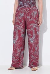 Damskie Spodnie palazzo dżungla szeroka nogawka elastyczny pas. Fioletowe spodnie materiałowe damskie Ulla Popken, plus size, bez wzorów, z materiału. Za 206.99 zł.