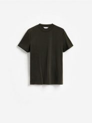 T-shirt regular z domieszką jedwabiu - zielony. Zielone t-shirty męskie Reserved, l, bez wzorów, z bawełny, bez kołnierzyka. Za 99.99 zł.