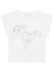 Guess T-Shirt J5GI32 K8HM4 Biały Regular Fit. Białe t-shirty i topy dla dziewczynek Guess, z aplikacjami, z bawełny, bez ramiączek. Za 59.99 zł.