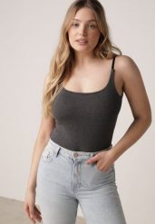 Szary Wiskozowy Top z Podwójnymi Ramiączkami Hendrea. Szare bluzki damskie Born2be, m, bez wzorów, z jeansu, eleganckie, bez kołnierzyka, bez ramiączek. Za 59.99 zł.
