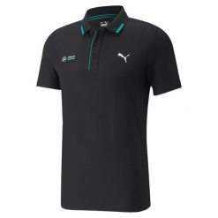 Koszulka polo sportowa męska Puma MAPF1 z krótkim rękawem. Czarne koszulki polo męskie Puma, m, bez wzorów, bez kołnierzyka, bez ramiączek. Za 175.99 zł.