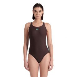 Strój kąpielowy damski jednoczęściowy treningowy na basen Arena Icons. Brązowe kostiumy jednoczęściowe damskie Arena, s, bez wzorów, sportowe, do pływania. Za 159.99 zł.