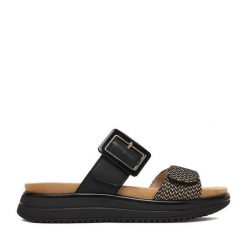 Klapki Remonte. Czarne klapki damskie Remonte, bez wzorów, bez obcasa. Za 359.99 zł.