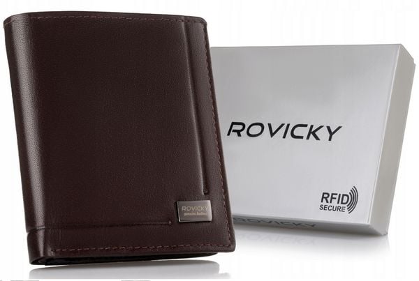Portfel skórzany Rovicky PC-028-BAR brązowy. Brązowe portfele męskie bez wzorów, ze skóry. Za 31.99 zł.