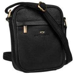 Skórzana, miejska torba męska na ramię - Peterson. Czarne torby na ramię męskie Peterson, bez wzorów, z materiału, na ramię, małe. Za 145.99 zł.